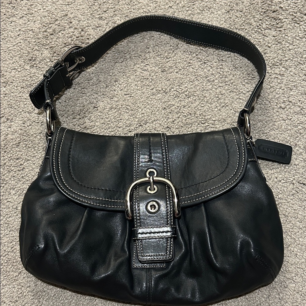 Coach Black Shoulder Bag with Metallic Accents